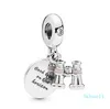 Pink Travel Bag Air Balloon Telescope Rotating Earth S925 Sterling Silver String dekorerad med pärlor221z