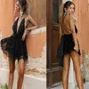 Sequin Backless Bandage Summer Dress Bodycon Women Sexy Nightclub Party Mini Black Deep V Neck Dresses Vestidos