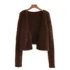 Kvinnor Casual Brown Hairy Camisole och Sweater Kvinna Söt Enkelhet Långärmad Knapp Mindre Cardigan Chic Toppar 210531