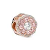 925 Sterling Silver Charm Rose Gold Floral Heart Beaded Koraliki do Pandora Bransoletka Kobiety Biżuteria