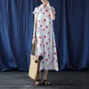 Johnature vintage katoenen linnen vrouwen jurk stand print floral cheongsam zomer korte mouw vrouwelijke chinese stijl jurk 210521