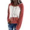 Plus Size Autumn Hoodies Women Casual Hooded Drawstring Contrast Color Splicing Long Sleeve Sweatshirt With Pocket Femme Women's & Sweatshir