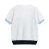 Sommar två färg patchwork kvinnors skjorta O-nacke stickning kortärmad ee säljer kausal kvinna 210515