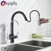 Onyztily Matte Preto Guindaste Filtrado para Cozinha Pulverizador Spray 360 Rotação Rotação Filtro de Água Tap Dual Water Modos Sink Kitchen Fauce 211108