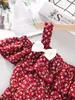 Girls Ditsy Floral Cold Shoulder Ruffle Trim Bow Front Dress SHE