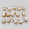 Natural Freshwater Baroque Shaped 8-character Beads Gilt Bound Double Hanging Pearl Connector Jewelry