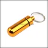 Nyckelringar smycken mini vattentät piller box metall nyckelring lagring förseglad medicin flaskkedja utomhus resa bärbara flaskor dropp leverans