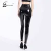 Czarny PU Leather Pant High Paist Legginsy Spodnie Grube Stretch Pantalon Mujer 211124