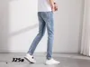 Jeans de luxo design masculino calças leves azul tamanho sólido 28-38 casual verão calças finas xadrez regular pant lista mais recente em moda Sl331w