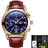 LIGE eternity LG9839 Sport Mens Watches Date Blue Dial Japan VK Quartz Chronograph Movement Men Watch alloy Rose Gold Case Brown Leather Strap