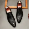 Large Size EUR46 Brown / Black / Coffee / Blue Crocodile Grain Mens Business Shoes Genuine Leather Wedding Dress Shoes