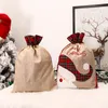 Linen Santa Sack Christmas Gift Bag Red Plaid Drawstring Tote Bags Festival Decoration 4807 Q2