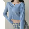 Suéter coreano de punto corto con cuello en O, cárdigan rosa, moda de manga larga, Top corto, suéter dulce 211011