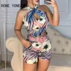 Kobiety Dwa Piec Zestaw Halter Bez Rękawów Kwiatowy Drukuj Crisscross Halter Tropikalny Drukuj Skinny Romper Summer Garnitur X0428