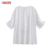Tangada Dames Brief Print Katoen T-shirt Korte Mouw O Hals Tees Dames Casual Tee Shirt Street Wear Top 6L43 210609