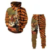 3D Tiger Gedrukt Herenkleding Casual Hoodie Broek Sets Kleurrijke Sweatshirts Cool Dames Trainingspak Harajuku Mens Kleding 211220