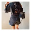 Summer High Waist Pockets Women Denim Shorts Buttons Fly Fringed Fashion Korean Solid Loose Female Femme 210513