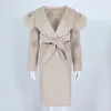 Oftbuy gerçek kürk ceket kış ceket kadınlar doğal tilki kürk yaka kapşonlu kaşmir yün karışımları uzun dış giyim bayan sokak kıyafetleri