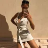 Livre verão mulheres retrô mini vestido sexy cinta sem mangas cinto dianteiro zíper festa de clube listrado vestidos 210524