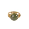 Natuurlijk hetian Green Jade Ring S925 Sterling Silver Inlaid Modieuze Simple Hollow Gesneden Elegante fijne sieraden K0042