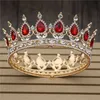 Vintage Round Crown Queen King Crystal Diadem Prom Tiaras och Kronor Bridal Headdress Bröllopshår Smycken Pageant Tillbehör X0726