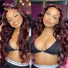 Lace Wigs Brazilian Deep Wave Full Front Human Heat Resistant Glueless Wine Red Synthetic Wig for Black Women