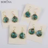 Borosa Teardrop Vergulde Koper Natuurlijke Turkooiden Drop Earrings Hoge Kwaliteit Gems Stone Dangle Earring Dames Sieraden G1858 210317