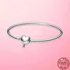 Real 925 Sterling Silver Trendy Original Bracelet Simple Forever Love Heart Bangle for Women S925 Girlfriend Gift