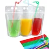 2021 500ML Clear Drink Pouches Bags with Straws - Reclosable Zipper Stand-up Plastic Pouches Bags Drinking Bags - 9.1 x 5.2 /17 Oz