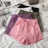 Lyzcr casual denim branco shorts mulheres doces cor preta cintura jeans verão solto largamente perna jean short 210719