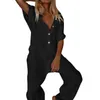 Zomer jumpsuit katoen linnen hoge kwaliteit losse dames jumpsuits mode casual overalls effen korte mouw romper dames 298P