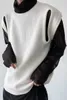 IDEEFB Korean Moda Wszechstronna Kamizelka Dzianina Bez Rękawów Podwójny Mankiet Kintwear Topy Biały Przyczynowy Chic Odzież Mężczyzna 9y8281 210923