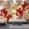 3d Floral Wallpaper Wall Papers Luxury Diamond Red Flower Mural Home Improvement Living Room Bedroom Kitchen Painting Wallpapers