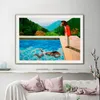 Paintings Bojack Print Poster David Hockney Inspired Two Horses Swimming Pool Canvas Painting Mural Art Cartoon Picture Living Roo230Z