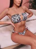 Seksi Bikini Pileli Bandeau Mayo Kadın Mayo Kadınlar Mini Tanga Set Bather Bandaj Yüzme Beachwear 210621