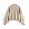 Botões Cropped Candigan Cardigan Camisola Mulheres Outono Bonito Longo Slow Sleeve V Pescoço Superized Top 210519