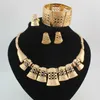 African Costume Jewelry Set Gold Color Crystal Women Fashion Wedding Bridal Accessories Necklace Bangle Earring Ring Set H1022