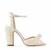 Branco Pérolas Nupcial Casamento Sacora Sandálias Sapatos Perfeito Designer Mulheres Espedejos Espedejos Peep Toe Senhora Bombas Gladiador Sandalias EU35-43