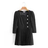 Za Black Blazer Dress Kvinnor Långärmad Pearl Button Pläterad Casual Korta Klänningar Kvinna Chic Elegant Bomull Vestido 210602