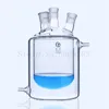 Laboratuvar malzemeleri düz alt dört ağız cam ceketli reaksiyon şişesi laboratuvarı çift katmanlı reaktör şişesi