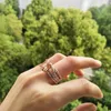 Vigselringar Lyxig Shining Champagne Morganite Crystal Multilayer Finger Ring CZ Smycken För Kvinnor Flickor