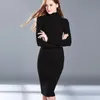 Casual Dresses Autumn Winter Green Elegant Warm Turtleneck Knitted Women Long Sleeve Office Sweater Dress