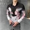 Schönheit Druck Männer Hemden Herbst Langarm Casual Hemd Slim Fit Social Party Bluse Streetwear Camisa Masculina Ropa Hombre 210527