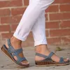 Sandalen Zomer Women Mid Heel Wedge Casual Ladies Schoenen Solid Hook Loop Vrouw 36-43 Outdoor Strandsandals