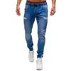 Pantalon à revers élastique pour hommes Casual Cordon Jeans Formation Jogger Pantalon athlétique Pantalon de survêtement Mode Zipper Pantalon 211120