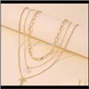 Hängsmycken juvelery3pcs/set boho guld färg bokstav t pärlkedjekoker halsband för kvinnor flicka geometriska flerskikt halsband collare