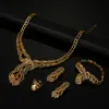 Earrings & Necklace 4Pcs Gold Lily Rhinestones Dubai African Jewelry Sets For Women Saudi Chokers Necklaces Bracelet Ring Wedding Jewellery