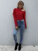 Sexy Jedno Ramię Czerwona Bluzka Koszula Kobiety Moda Bowot Choker Topy Jesień Zima Żebelka Puff Sleeve 210427