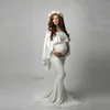 Vestidos de maternidad blanca para fotos de fotos elegantes mujeres embarazadas Larga Maternidad Ropa Fotografía Vestido de embarazo Maxi con capa Q0713