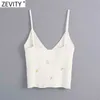 Zevity Mujeres Moda Floral Bordado Camis Tank Tops Ropa de verano Mujer V Cuello Punto Casual Slim Sling Chaleco Crop Tops LS6984 210603